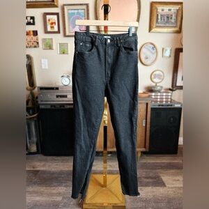 We Wore What High-Rise Slit Hem Jeans in Washed Black